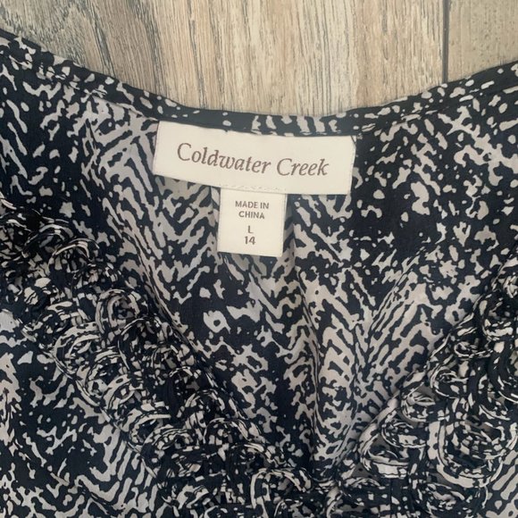 COLDWATER CREEK BLACK/WHITE BRAIDED V-NECKLINE ELASTIC WAIST PEASANT BLOUSE 14 - Picture 3 of 7